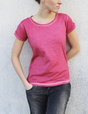 Maglietta denim rosa lampone femminile