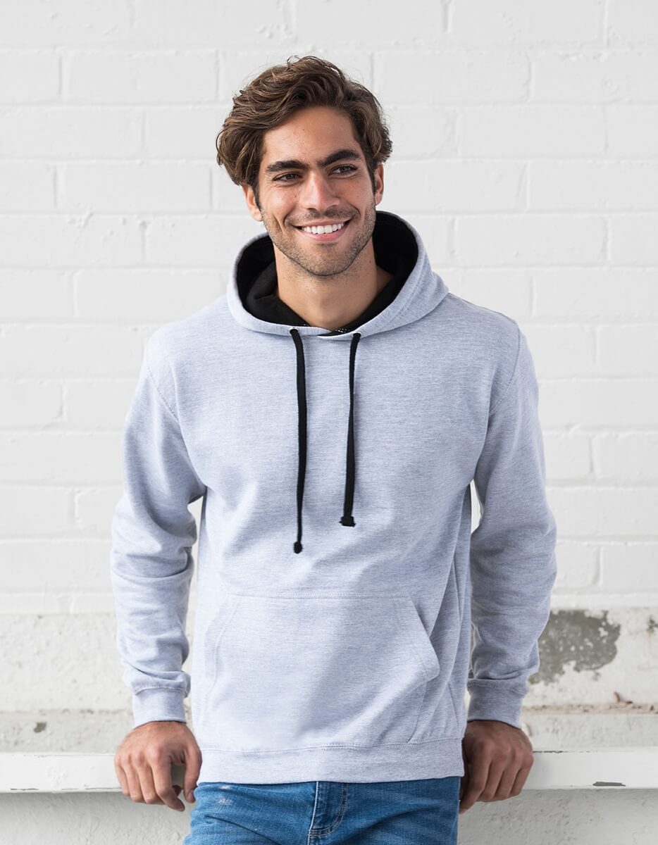 Felpa con cappuccio a contrasto grigia e nera