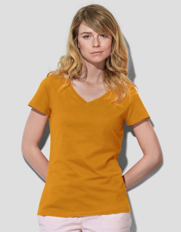 Maglietta donna con collo a v colore senape stedman