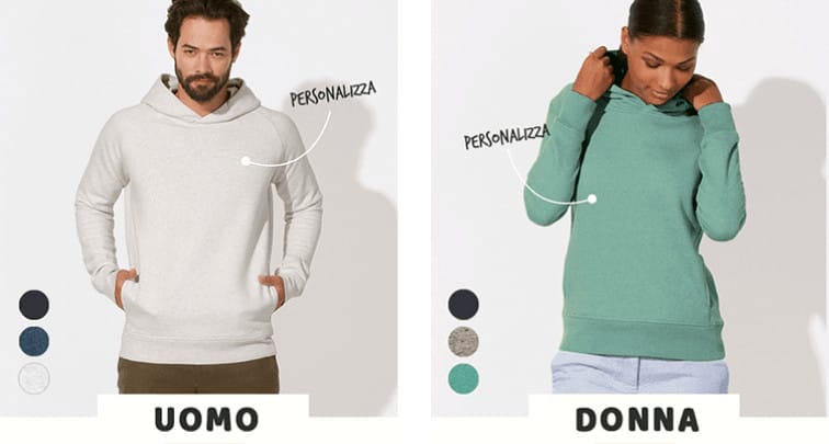 Felpe bio con cappuccio da personalizzare
