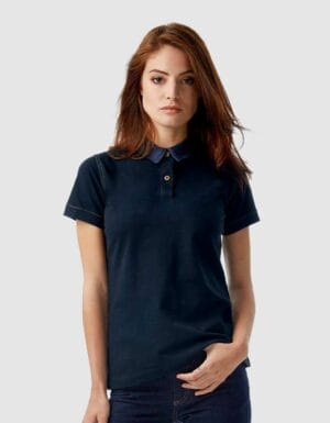 Polo donna con colletto in denim