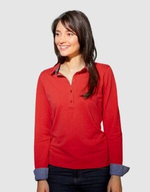 Polo donna maniche lunghe interno a contrasto