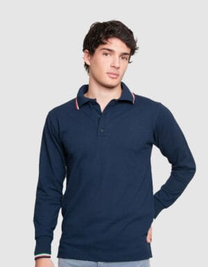 Polo maniche lunghe con bordini tricolore