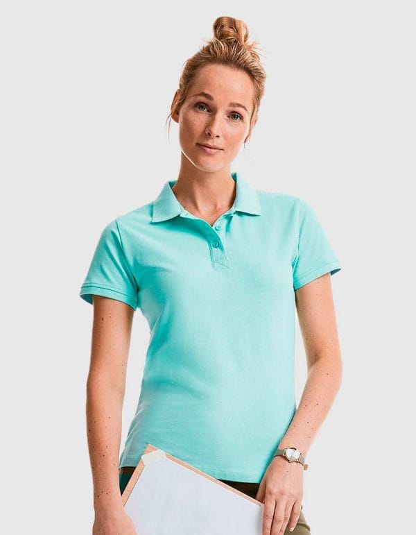 Ladies' pure organic polo russel fronte