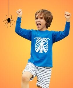 Maglietta bimbo blu  con scheletro